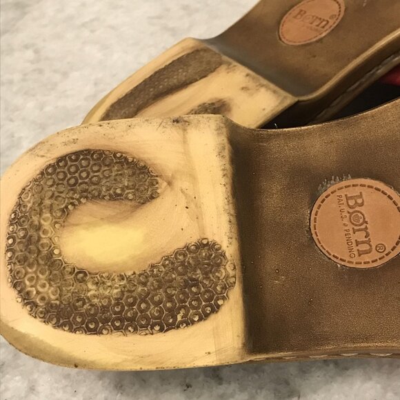 Born Shoes Womens Size 7 Red Leather Slide Sandals Slip On Comfort Open Toe JM5A - Picture 8 of 8